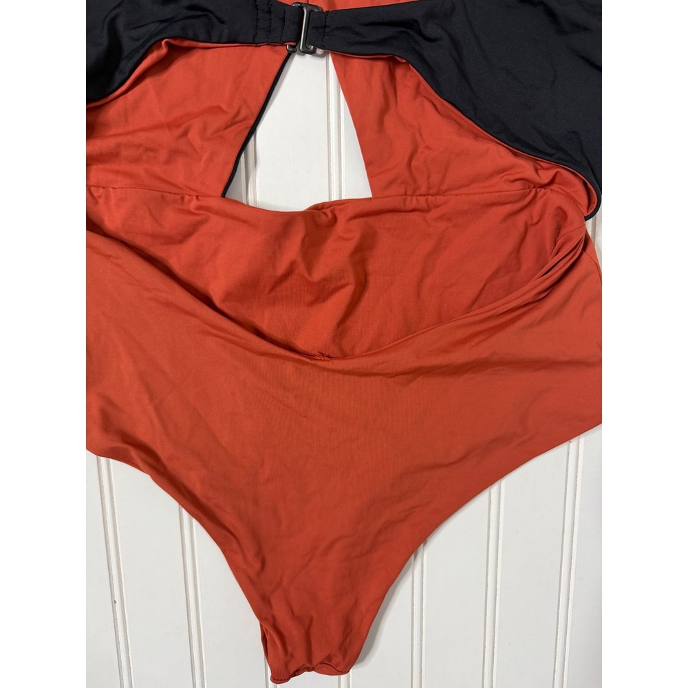 Tavik Anthropologie Black Orange Colorblock Cutout High Neck Swimsuit 233 - Picture 5 of 9